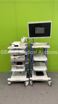 2 x Olympus Stack Trolley's with Olympus OEV261H Monitor, Olympus Evis Lucera CV-260SL Digital Processor, Olympus Evis Lucera CLV-260SL Light Source, Olympus MAJ-1154 Pigtail Connector, Sony UP-55MD Colour Printer and Sony UP-25MD Colour Video Printer- Mi