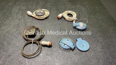 Job Lot of Transducer / Probes Including 1 x Philips M1355A Toco Transducer / Probe, 1 x Hewlett Packard 15248 A Toco Transducer / Probe, 1 x Unknown Model Transducer / Probe *Damaged-See Photos) 1 x Spare Toco Transducer Casing