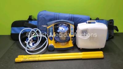 Job Lot Including 1 x LSU Laerdal Suction Unit with Suction Cup (Powers Up) 1 x Mangar Airflo Plus Compressor, 2 x Mangar Stretcher Bars, 2 x Entonox Hoses and 1 x Ferno Pedi-Pac Pediatric Immobilization System