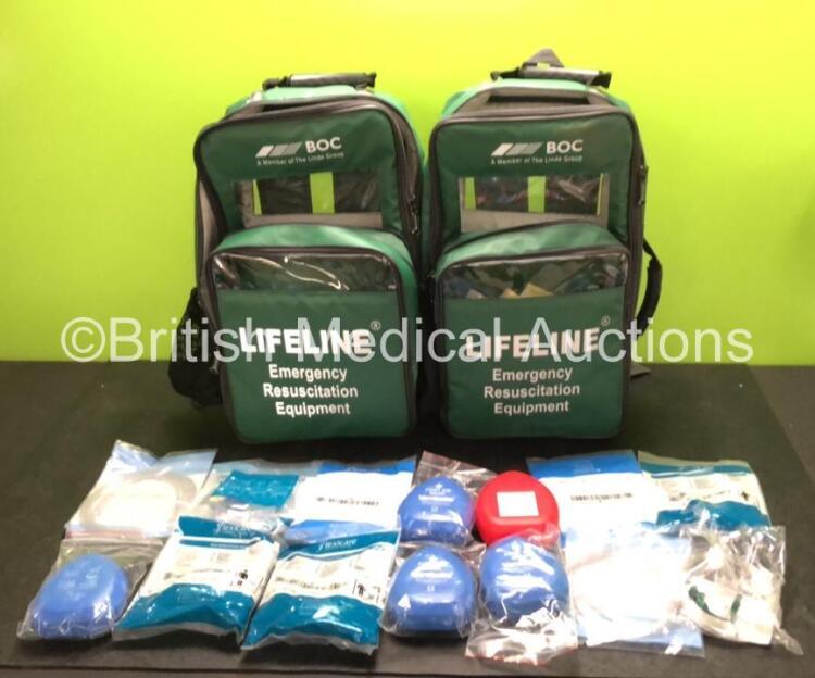 2 x BOC Lifeline Emergency Resuscitation Equipment Bags with Masks and Tubing