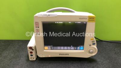 Philips IntelliVue MP30 Patient Monitor with 1 x Philips M3001A Module Including ECG, SpO2, NBP, Press and Temp Options (Powers Up) *SN DE728B2989 / DE9070A231*