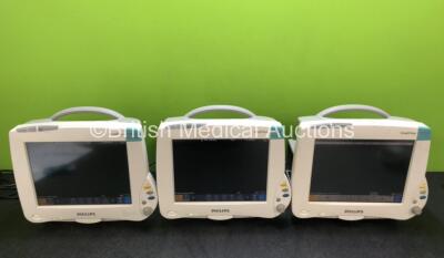 3 x Philips IntelliVue MP50 Touch Screen Patient Monitors (All Power Up) *SN DE82065241 / DE82065258 / DE44016940*