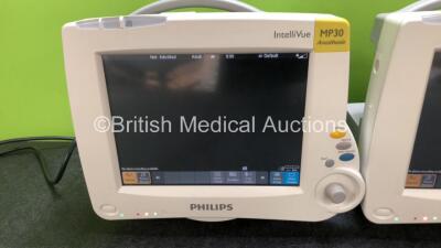 2 x Philips IntelliVue MP30 Touch Screen Patient Monitors (Both Power Up) *SN DE72888523 / DE72888378* - 2