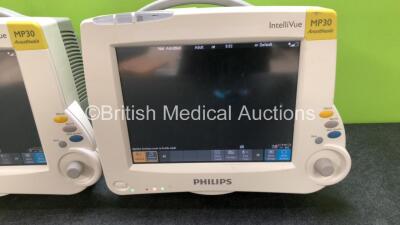 2 x Philips IntelliVue MP30 Touch Screen Patient Monitors (Both Power Up) *SN DE72888523 / DE72888378* - 3