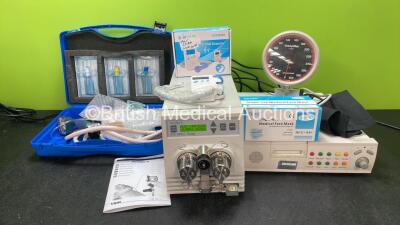 Mixed Lot Including 1 x Manujet III Jet Ventilation Catheter, 1 x Waters 515 HLPC Pump (Powers Up) 1 x Vcomin Fetal Doppler (Powers Up) 50 x Face Masks, 1 x Welch Allyn BP Cuff and 1 x Mennen Model Ensemble Unit (No Power)