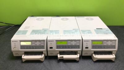 3 x Sony UP-21MD Color Video Printers (All Power Up, 1 x Damaged Tray Casing - See Photos) *SN 85930 / 57313 / 58387*