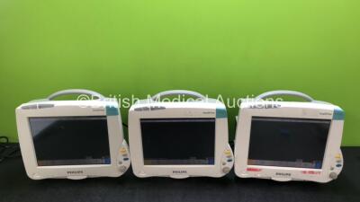 3 x Philips IntelliVue MP50 Touch Screen Patient Monitors (All Power Up) *SN DE44016942 / DE44016933 / DE44016929*