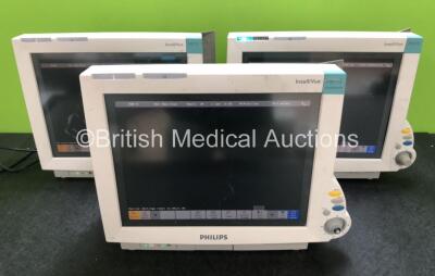 3 x Philips IntelliVue MP70 Touch Screen Patient Monitors (All Power Up with Damage to Screens, 1 x Missing Dial, 2 x Damage to Casing - See Photos) *SN DE73173435 / DE73173434 / DE61749635*