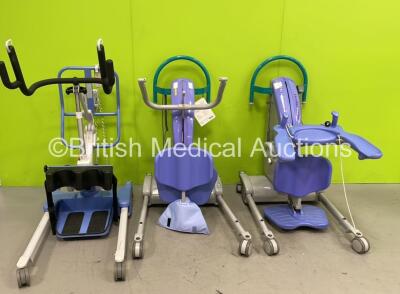 2 x Arjo Sara Plus Electric Patient Hoists (Both No Power - 1 x Spares and Repairs) and 1 x Oxford Arise Electric Patient Hoist with Controller (Not Power Tested Due to No Battery)