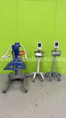 2 x Mindray Datascope Duo Vital Signs Monitors on Stand (Both Power Up) and 1 x Arjo Alenti Electric Patient Hoist / Commode with Controller (Powers Up)