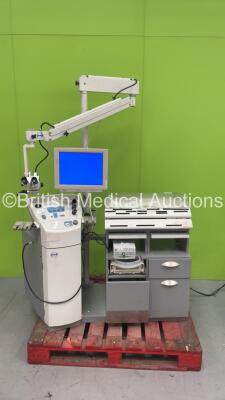 Atmos C 31 ENT Workstation with Kaps Microscope with 2 x WF10xV Eyepieces, 200mm Lens and Xion Medical CH 01-D Light Source (Powers Up - Damage to Draw Front - See Pictures) *S/N 033872 0001*