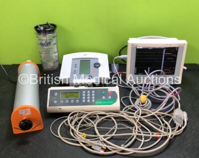 Mixed Lot Including 1 x Datascope Passport 2 Patient Monitor (Powers Up) 1 x Graseby 3400 Anaesthesia Pump (Powers Up) 1 x Vyaire Calibration Pump, 1 x VacSax Cup and 1 x Enraf Nonius Sonopuls 490 (Untested Due to No Power Supply) *SN 95390561 / 92131 200