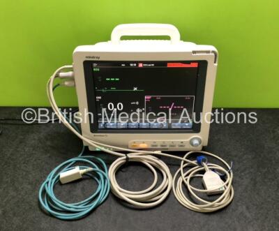 Mindray BeneView T5 Patient Monitor with 1 x Mindray Beneview T1 Patient Monitor Including ECG, SpO2, T1, T2 and NIBP Options and 1 x Mindray AG Gas Module with Water Trap (Powers Up with Damaged Casing and Missing Light Cover, T1 Monitor with Damage to C