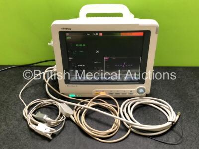 Mindray BeneView T5 Patient Monitor with 1 x Mindray Multiparameter Platinum Patient Module Including ECG, SpO2, T1, T2 and NIBP Options and 1 x Mindray CO2 Gas Module with Water Trap (Powers Up with Damage to Casing - See Photos) *SN CFD99115778 / KLC040