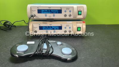 2 x Smith & Nephew Dyonics Power Consoles with 1 x Foot Switch (Both Power Up)