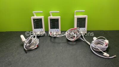 3 x Datascope Duo Patient Monitors Including SpO2 and NIBP Options with 3 x SpO2 Leads and 3 x NIBP Hoses (All Power Up) *SN MD04206-16, MD04213-16, MD04779-B7*