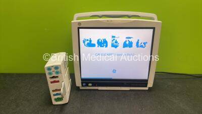 GE Carescape B450 Patient Monitor *Mfd 2015* with 1 x GE Type E-PSMP-OO Module Including ECG, SpO2, T1, T2, P1, P2 and NIBP Options (Powers Up with Damaged Casing-See Photo) *SN 7217135, SJA15262143HA*