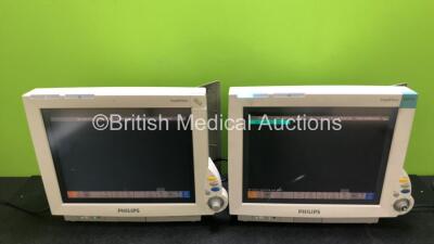 2 x Philips IntelliVue MP70 Patient Monitors (Both Power Up, 1 x Missing Badge, 1 x Missing Dial - See Photos) *SN DE73173440 / DE52031693*