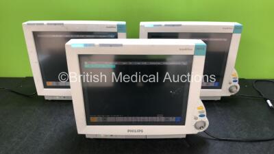 3 x Philips IntelliVue MP70 Patient Monitors (All Power Up, 2 x Missing Dials - See Photos) *SN DE73173447 / DE73173432 / DE61749627*