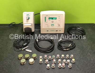 Mixed Lot Including 1 x Xomed XPS Model 2000 Shaver Unit (Powers Up with Damaged Casing - See Photos) 1 x Xomed XPS Irrigator (Damaged Casing - See Photos) Various Caps and 3 x Connection Leads *SN 6449 / 5550*