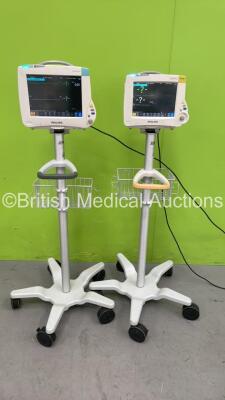 1 x Philips IntelliVue MP50 Patient Monitor on Stand with M3001A Multiparameter Modules with Press/ Temp, NBP, SPO2 and ECG Resp Options and 1 x Philips IntelliVue MP30 Patient Monitor on Stand with M3001A Multiparameter Modules with Press/ Temp, NBP, SPO