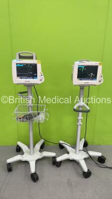 2 x Philips IntelliVue MP30 Patient Monitors on Stand with 2 x M3001A Multiparameter Modules with Press/ Temp, NBP, SPO2 and ECG Resp Options (Both Power Up) *S/N DE728A7911*