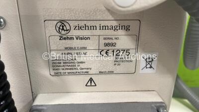 Ziehm Imaging Ziehm Vision C-Arm *Mfd - 03/2009* with Dual Flat Screen Image Intensifier, Sony UP-990AD Hybrid Graphic Printer, Footswitch and Exposure Trigger (No Power, HDD Removed, Missing Connector Cable and Back of Plug) *9892* - 9