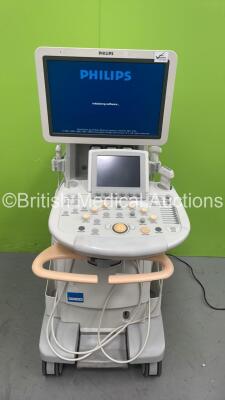 Philips iU22 Flat Screen Ultrasound Scanner on F.2 Cart *S/N 034JND* **Mfd 06/2009** Software Version 5.0.2.110 with 3 x Transducers / Probes (C5-1 / L17-5 and L9-3) and Sony UP-D897 Digital Graphic Printer (Powers Up - Crack on Keyboard - See Pictures) *