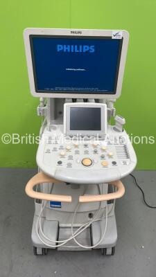 Philips iU22 Flat Screen Ultrasound Scanner on F.2 Cart *S/N 034JND* **Mfd 06/2009** Software Version 5.0.2.110 with 3 x Transducers / Probes (C5-1 / L17-5 and L9-3) and Sony UP-D897 Digital Graphic Printer (Powers Up - Crack on Keyboard - See Pictures) * - 2