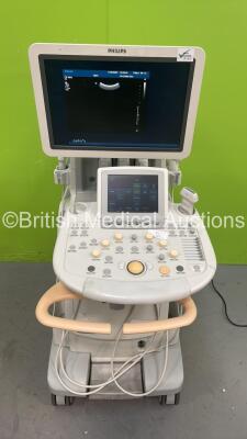 Philips iU22 Flat Screen Ultrasound Scanner on F.2 Cart *S/N 034JND* **Mfd 06/2009** Software Version 5.0.2.110 with 3 x Transducers / Probes (C5-1 / L17-5 and L9-3) and Sony UP-D897 Digital Graphic Printer (Powers Up - Crack on Keyboard - See Pictures) * - 6