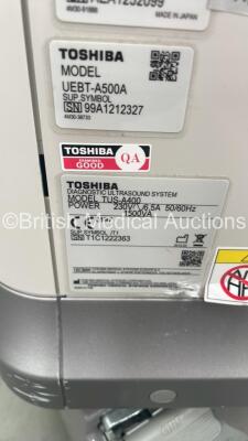 Toshiba Aplio 400 TUS-A400 Ultrasound Scanner *S/N T1C1222363* **Mfd 02/2012* Software Version AB_V2.10*R002 with 2 x Transducers / Probes (PVT-375BT *Mfd 02/2016* and PVT-674BT *Mfd 09/2019) and Sony UP-D897 Digital Graphic Printer (Powers Up) ***IR157** - 18