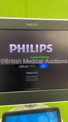 Philips Affiniti 70G Flat Screen Ultrasound Scanner Ref 989605416151 *S/N US315F0518* **Mfd 2015** Software Version 5.0.1 with 2 x Transducers / Probes (L12-3 and C10-3v) (Powers Up with Error - See Pictures - Missing Dials / CD Drive Trim / Damaged Scree - 14