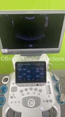 Siemens Acuson S2000 Flat Screen Ultrasound Scanner *S/N (21) 214370* **Mfd 09/2016** Software 500.1.061 with 3 x Transducers / Probes (6C1 HD / 18L6 HD and 9L4) and Mitsubishi P93D Printer (Powers Up) ***IR150*** - 5