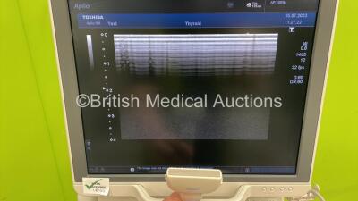 Toshiba Aplio 500 TUS-A500 Flat Screen Ultrasound Scanner *S/N T1F1425096* **Mfd 02/2014** Software Version with AB_V4.00*R001 with 2 x Transducers / Probes (PLT-1005BT *Mfd 02/2014* and PLT-1204BT *Mfd 02/2014*) (Powers Up) ***IR155*** - 10