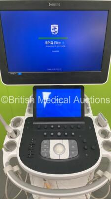 Philips Epiq 5G Flat Screen Ultrasound Scanner Ref 989605408541 *S/N USN13C0623* **Mfd 2013** Software Version 5.0.2 with 2 x Transducers / Probes (C10-3v and L12-5 50) (Powers Up - Missing Dials - See Pictures) - 3