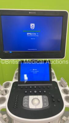 Philips Epiq 5G Flat Screen Ultrasound Scanner Ref 989605408541 *S/N USN13C0623* **Mfd 2013** Software Version 5.0.2 with 2 x Transducers / Probes (C10-3v and L12-5 50) (Powers Up - Missing Dials - See Pictures) - 4