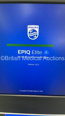 Philips Epiq 5G Flat Screen Ultrasound Scanner Ref 989605408541 *S/N USN13C0623* **Mfd 2013** Software Version 5.0.2 with 2 x Transducers / Probes (C10-3v and L12-5 50) (Powers Up - Missing Dials - See Pictures) - 5