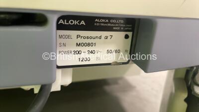 Aloka Prosound Alpha 7 Flat Screen Ultrasound Scanner *S/N M00801* **Mfd 2010** with 3 x Transducers / Probes (UST-9115-5 / ASU-1010 and UST-9118) (Powers Up) ***IR140*** - 16