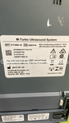 SonoSite M-Turbo Portable Ultrasound Scanner Ref P17000-16 *S/N Q4PV16* **Mfd 2017** Boot Version 51.80.111.019 ARM Version 51.80.111.019 with 2 x Transducers / Probes (C60xi/5-2 MHz Ref P20402-10 *Mfd 04/2016* and ICTx/8-5 MHz Ref P07690-71 *Mfd 2017*) S - 24