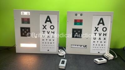 3 x Evans Instruments Ophthalmic Panel Light Charts with Controllers (1 Powers Up, 1 No Power)