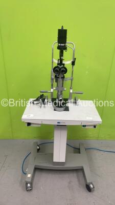 Haag Streit Bern BM 900 V Slit Lamp with Binoculars, 2 x 10x Eyepieces and Chin Rest on Motorized Table (Powers Up) *S/N 00884*