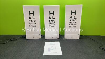 3 x Evans Test Type 3 Ophthalmic Single Panel Light Boxes with 3 x AC Power Supplies (All Power Up in Excellent Condition)