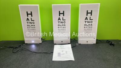 3 x Evans Test Type 3 Ophthalmic Single Panel Light Boxes with 3 x AC Power Supplies (All Power Up in Excellent Condition)