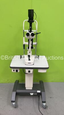 Grafton Optical MODOP YZ5FI Slit Lamp with Binoculars, 2 x 12,5x Eyepieces and Chin Rest on Motorized Table (Powers Up with Good Bulb - Missing Retaining Caps - See Pictures)