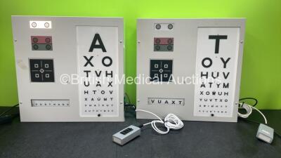 2 x Evans Instruments Ophthalmic Panel Light Charts with Controllers (Both Power Up)