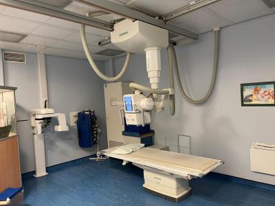 Siemens Axiom YSIO Digital X-Ray *Mfd - 2014* Including Siemens Overhead X-ray Tube Bucky, with 2020 – Siemens OPTITOP 150/40/80HC-100, Software Version VC10R, Siemens Generator, Siemens Wall Stand Bucky with Built-in Detector, Siemens Patient Table, Syst