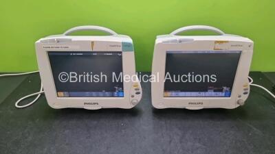 2 x Philips IntelliVue MP50 Patient Monitor (Both Powers Up) *SN DE82082720 / DE820A9652*