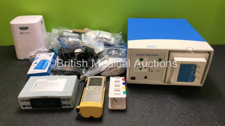 Mixed Lot Including 1 x SoClean CPAP Sanitizing Equipment Unit, 1 x MagneTek 1200 Monitor, 1 x Nellcor N-20 Monitor, 1 x Valleylab RapidVac Smoke Evacuator, Various BP Cuffs and Patient Monitoring Cables