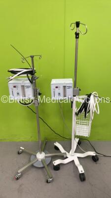 2 x Hamilton Medical Arabella Nasal CPAP Devices on Stands with Hoses (Both Power Up) *S/N 2856 / 2858*