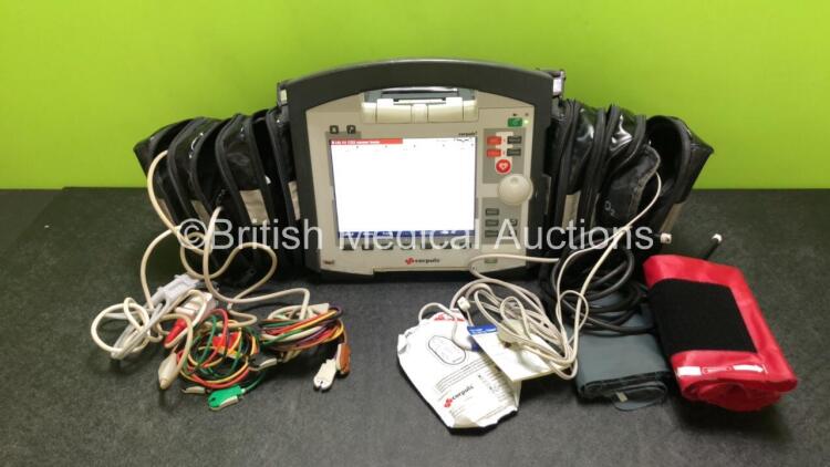 GS Corpuls3 Slim Defibrillator Ref : 04301 with Corpuls Patient Box Ref : 04200 with Pacer, Oximetry, ECG-D, ECG-M, CO2, CPR, NIBP and Printer Options, 4 and 6 Lead ECG Leads, SPO2 Finger Sensor, Cuff and Hose, Paddle Lead, CO2 Cable, 3 x Batteries and Co